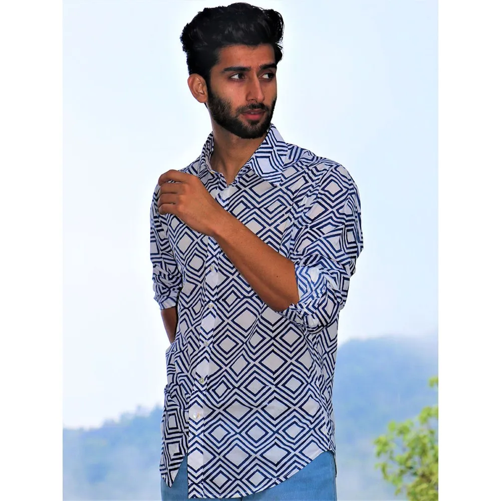 Chidiyaa Ivory Block Printed Cotton Shirt