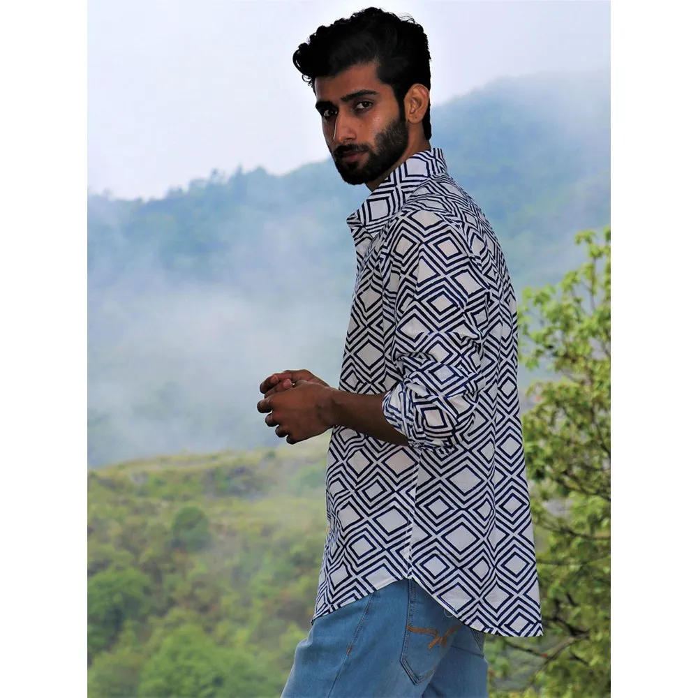 Chidiyaa Ivory Block Printed Cotton Shirt