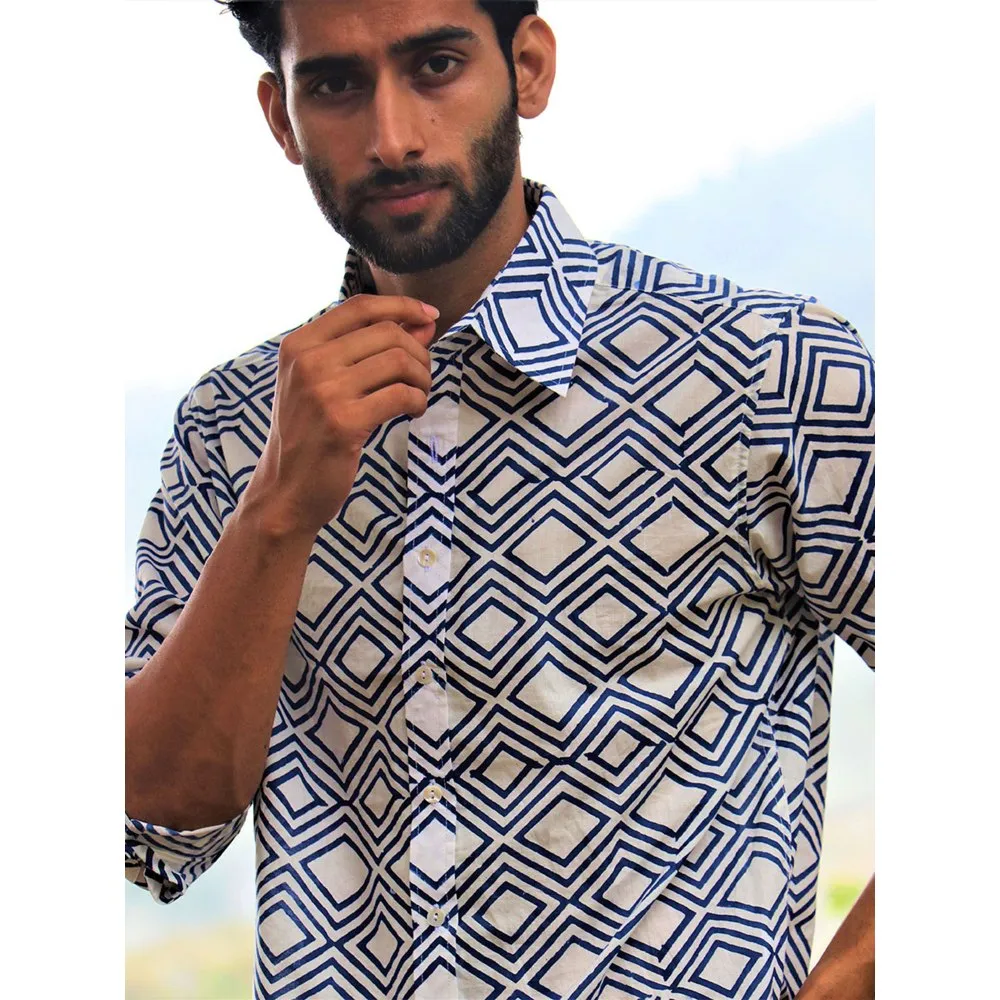 Chidiyaa Ivory Block Printed Cotton Shirt