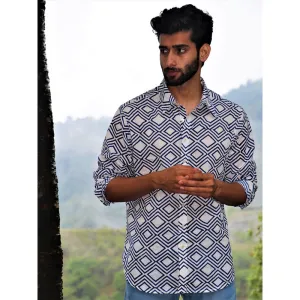 Chidiyaa Ivory Block Printed Cotton Shirt