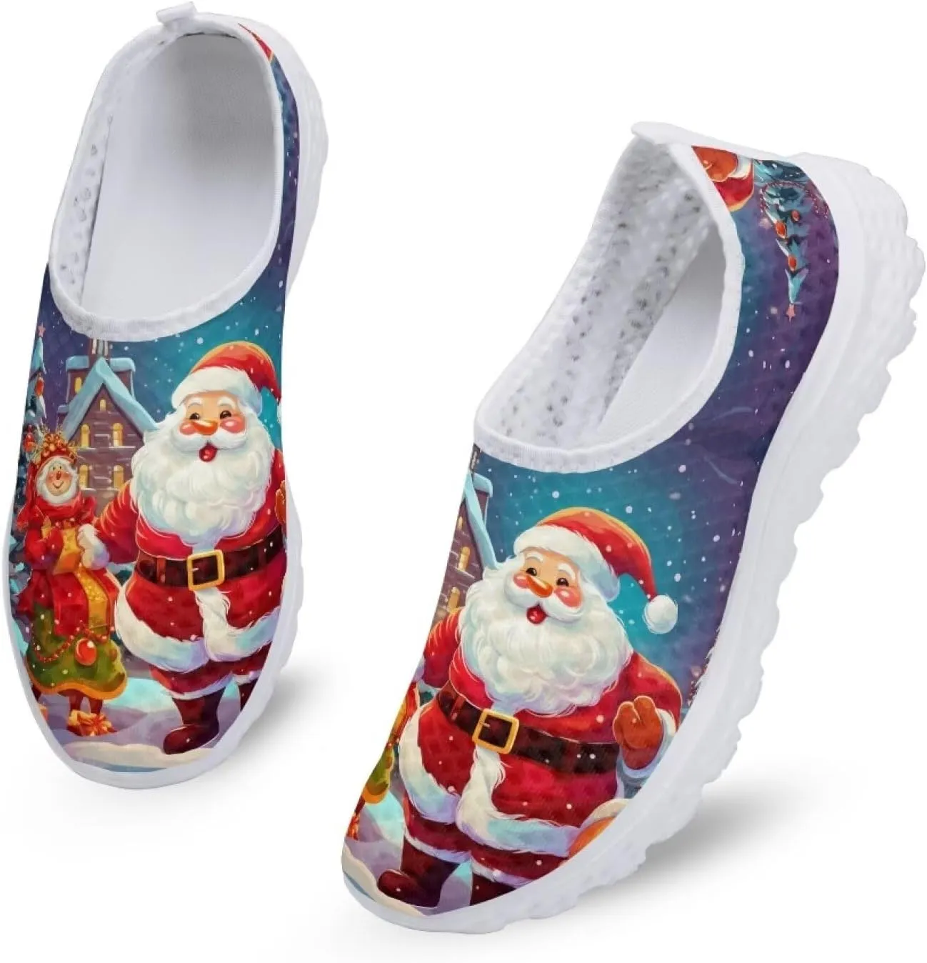Christmas Slip On Loafer Shoes for Woman Size 5.5-11.5 Mesh Outdoor Walking Shoes Comfortable Road Running Shoes