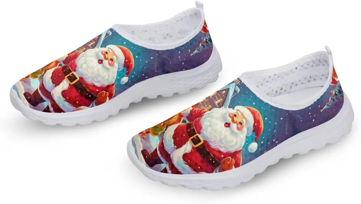 Christmas Slip On Loafer Shoes for Woman Size 5.5-11.5 Mesh Outdoor Walking Shoes Comfortable Road Running Shoes