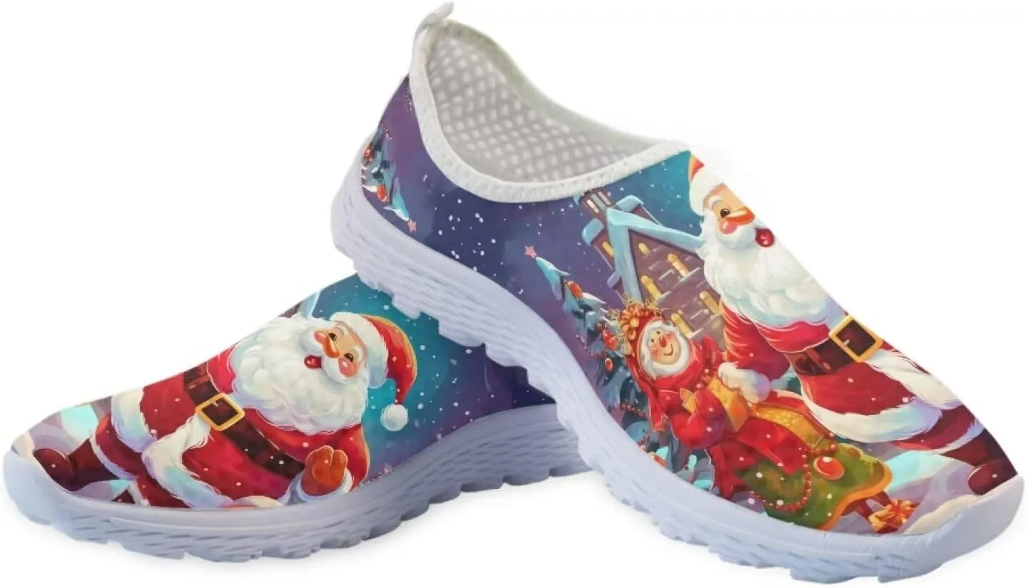 Christmas Slip On Loafer Shoes for Woman Size 5.5-11.5 Mesh Outdoor Walking Shoes Comfortable Road Running Shoes