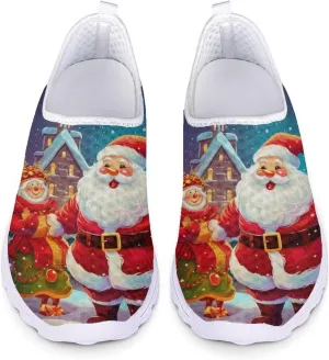 Christmas Slip On Loafer Shoes for Woman Size 5.5-11.5 Mesh Outdoor Walking Shoes Comfortable Road Running Shoes
