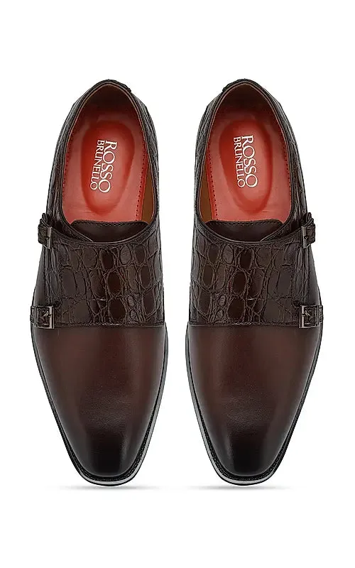 Coffee Croco Textured Monk Straps