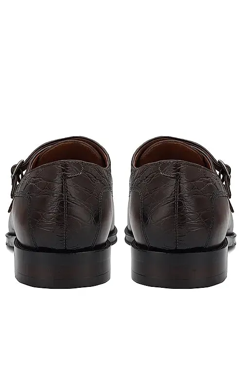 Coffee Croco Textured Monk Straps