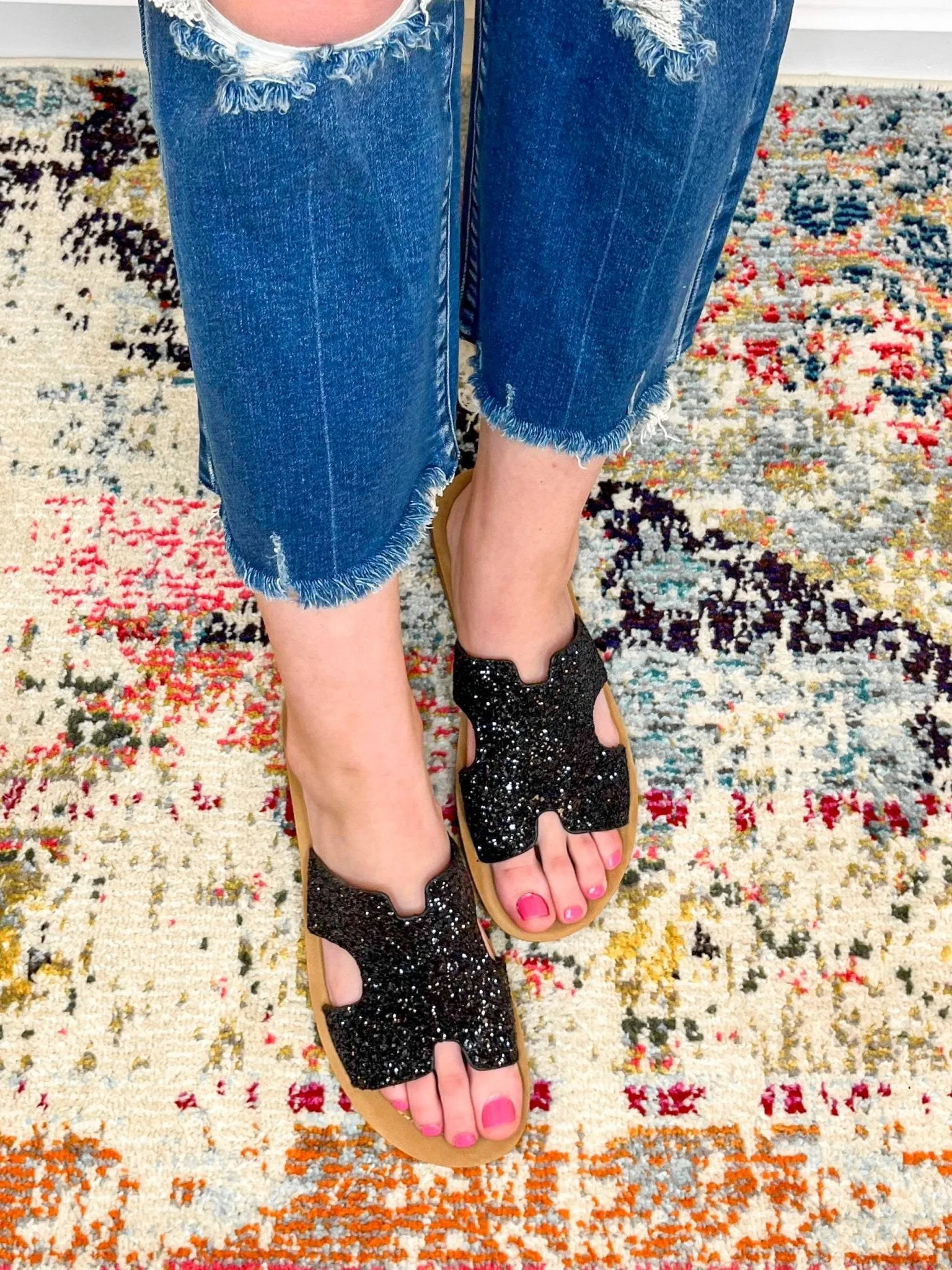 Corky's Footwear Bogalusa Slide Sandal - Black Chunky Glitter
