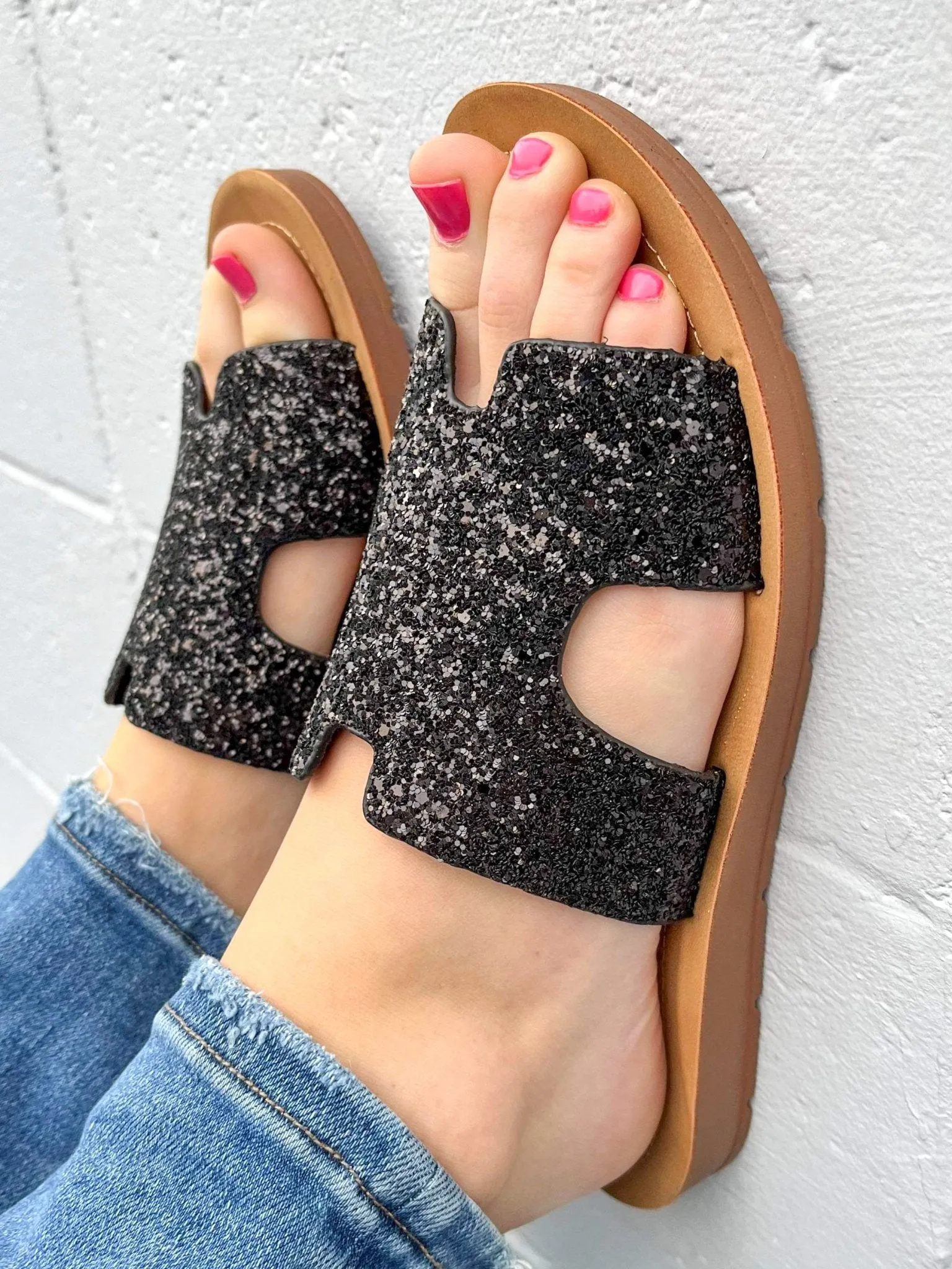 Corky's Footwear Bogalusa Slide Sandal - Black Chunky Glitter