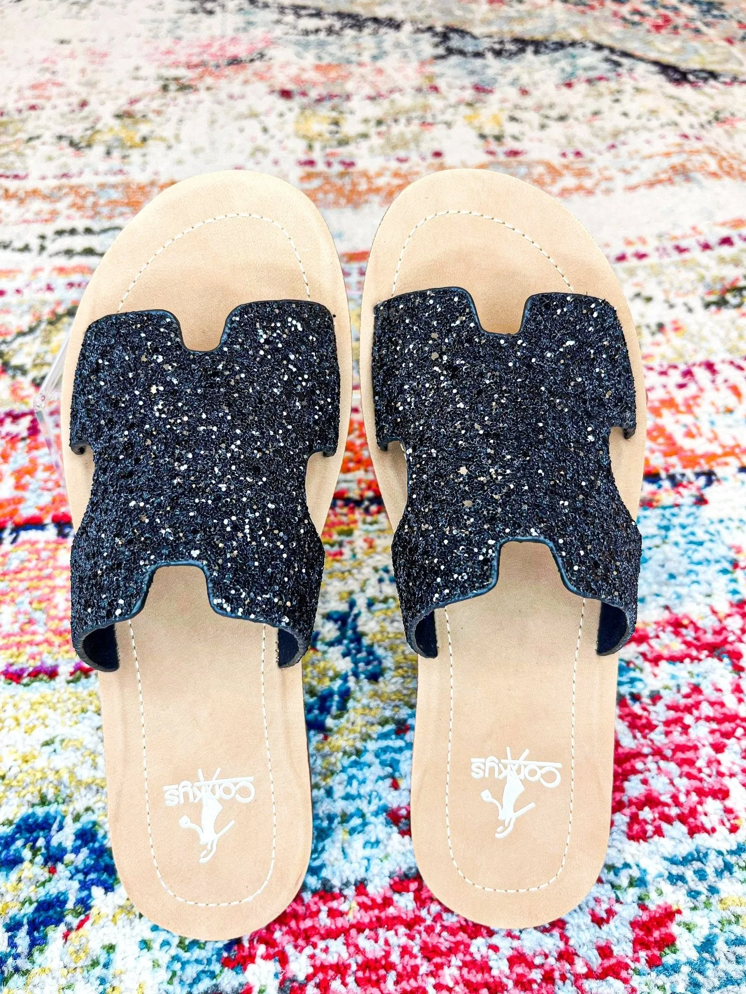 Corky's Footwear Bogalusa Slide Sandal - Black Chunky Glitter