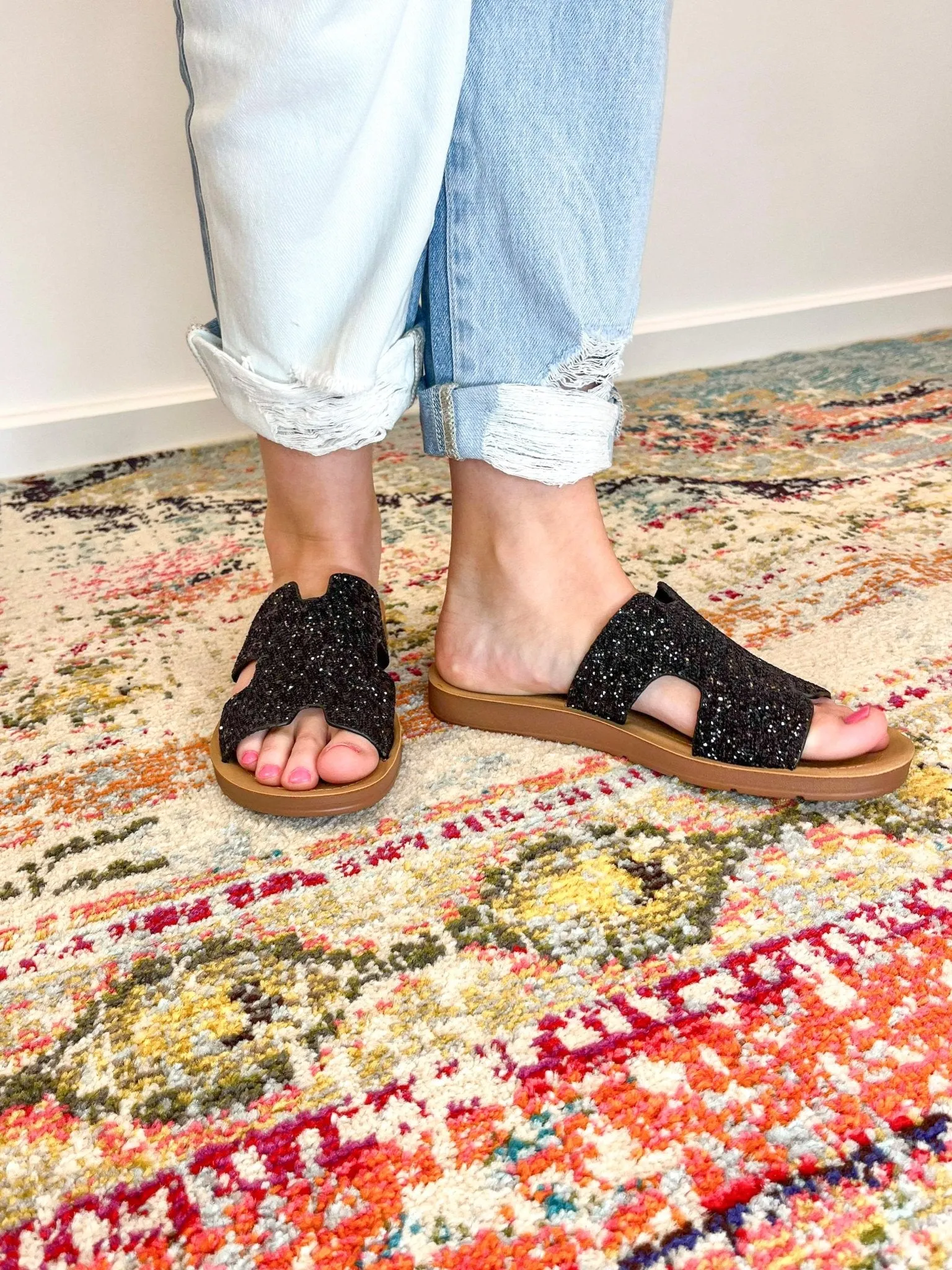 Corky's Footwear Bogalusa Slide Sandal - Black Chunky Glitter