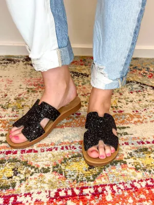 Corky's Footwear Bogalusa Slide Sandal - Black Chunky Glitter