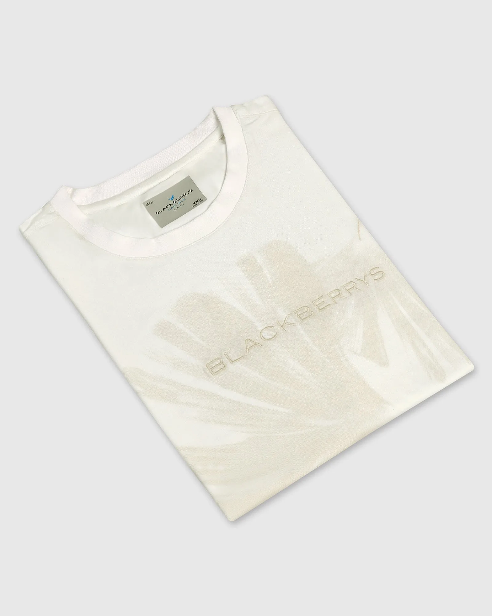 Crew Neck Off White Printed T-Shirt - Gingko