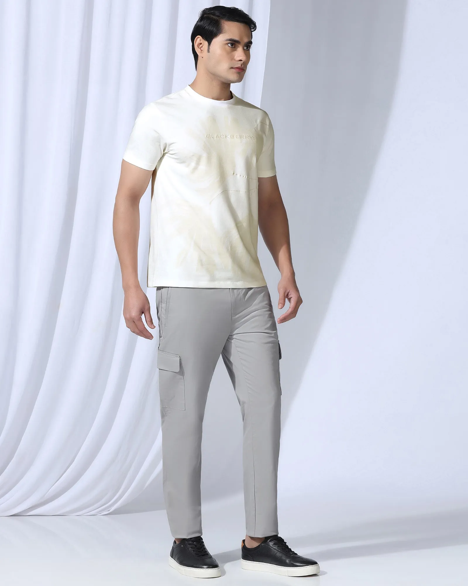 Crew Neck Off White Printed T-Shirt - Gingko