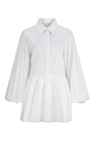 CURAAE Vienna Bubble Low Waist Skirt Long Sleeve Shirt Dress In White