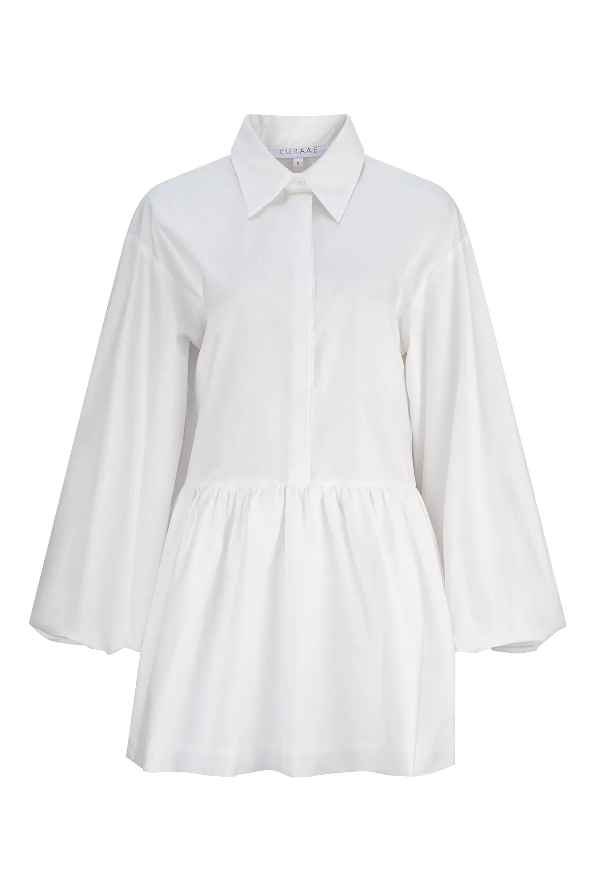 CURAAE Vienna Bubble Low Waist Skirt Long Sleeve Shirt Dress In White