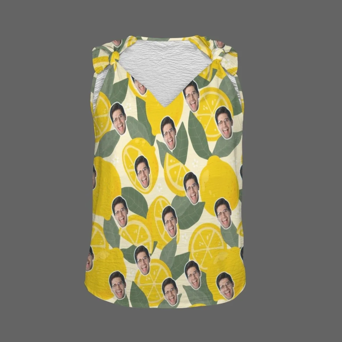 Custom Face Lemon Top Personalized V-Neck Knotted Sleeveless Tank Tops for Women