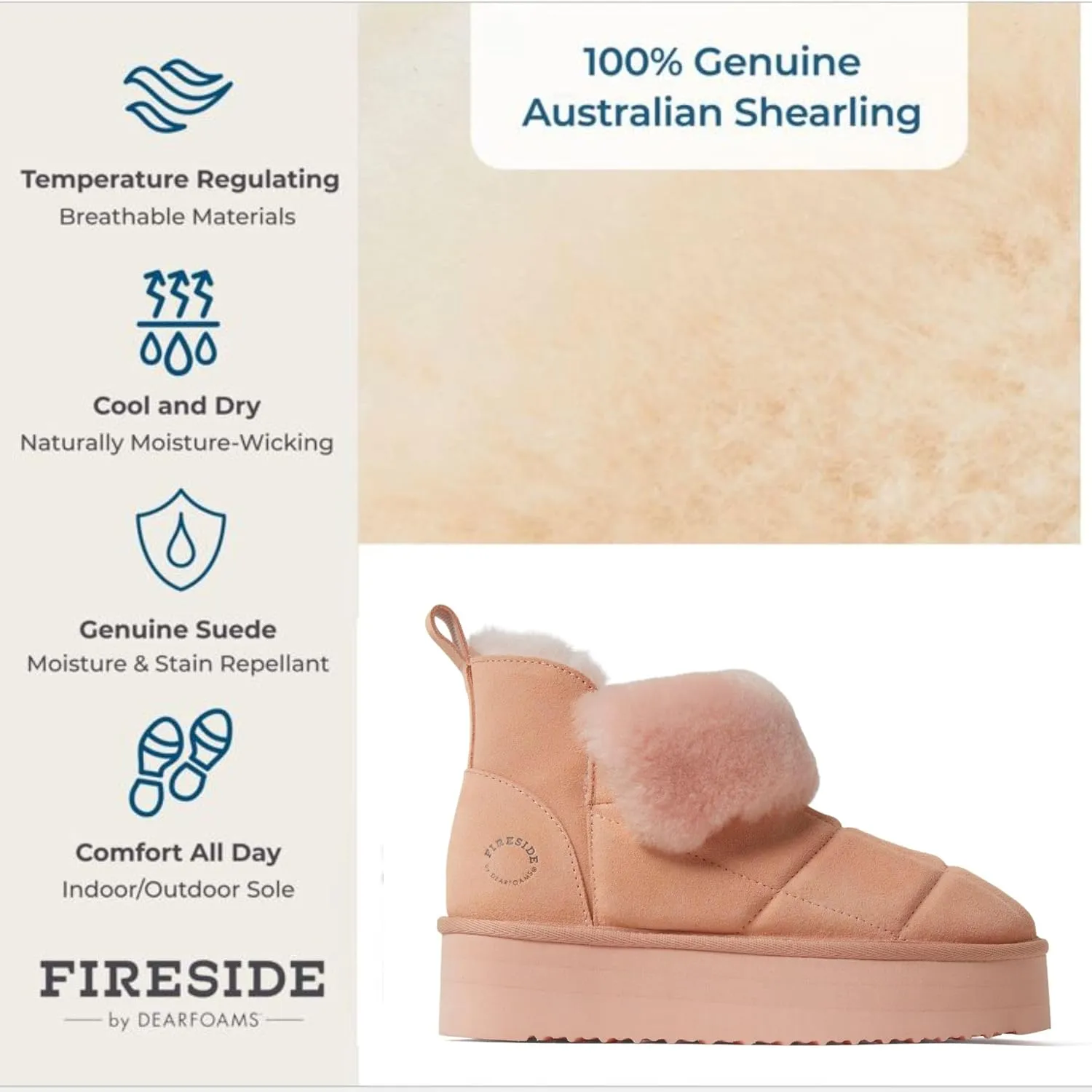 Dearfoams Women's Bootie Bayswater Comfy Indoor Outdoor Shearling Platform Slipper Ankle Boot