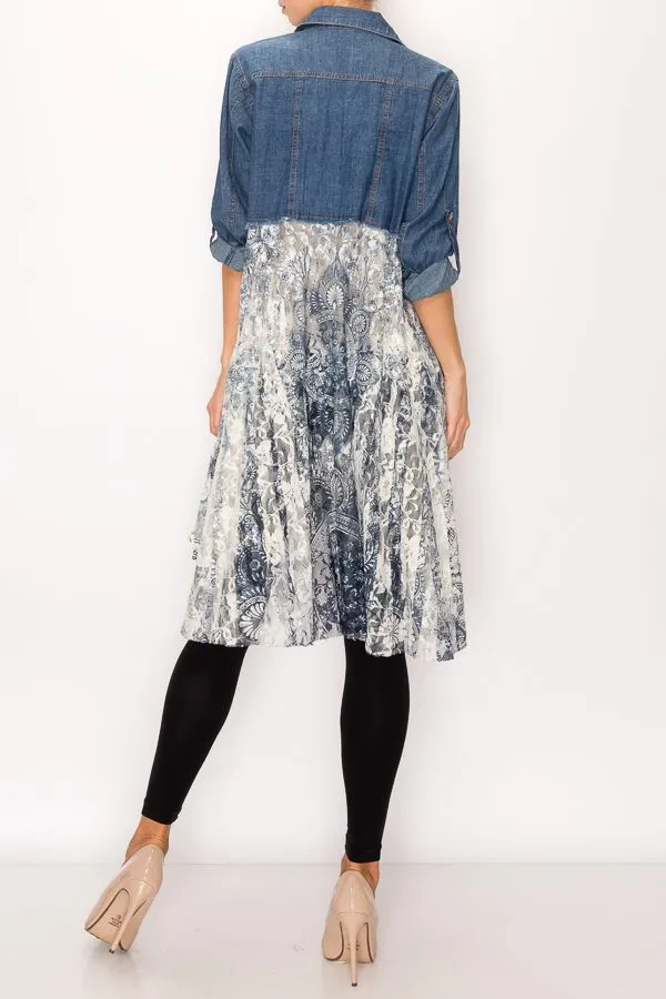 Denim and Lace Long Jacket