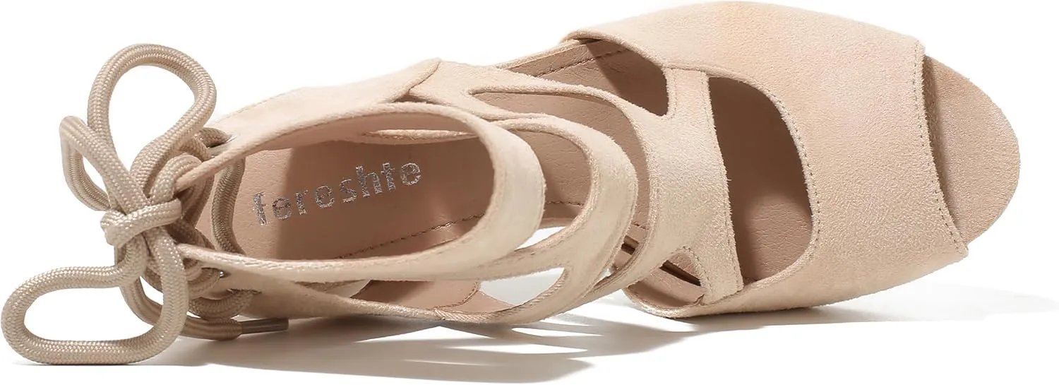fereshte Womens Gladiator Sandals Strappy Lace Up Hollow Out Chunky High Heels