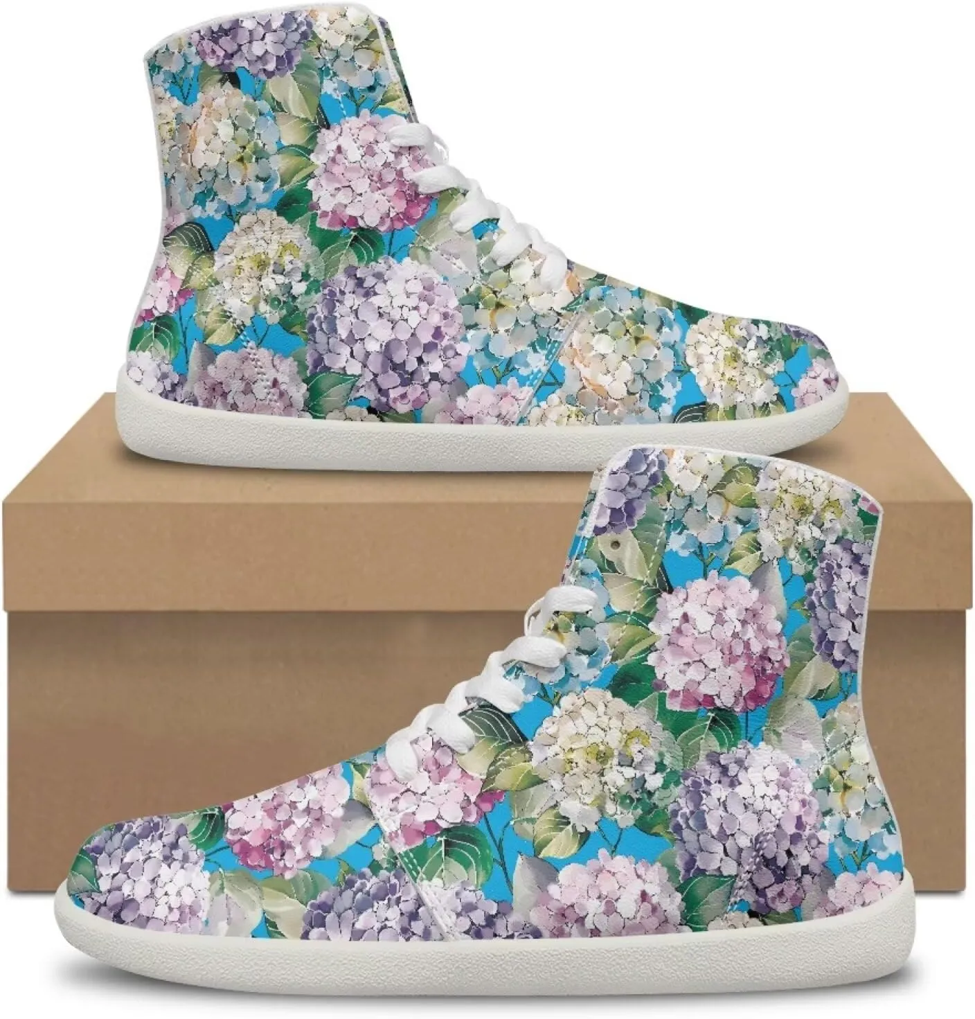 Floral Print Barefoot Sneakers for Women High Top PU Footwear Width Toe Anti-Skid Running Cross Training Shoes