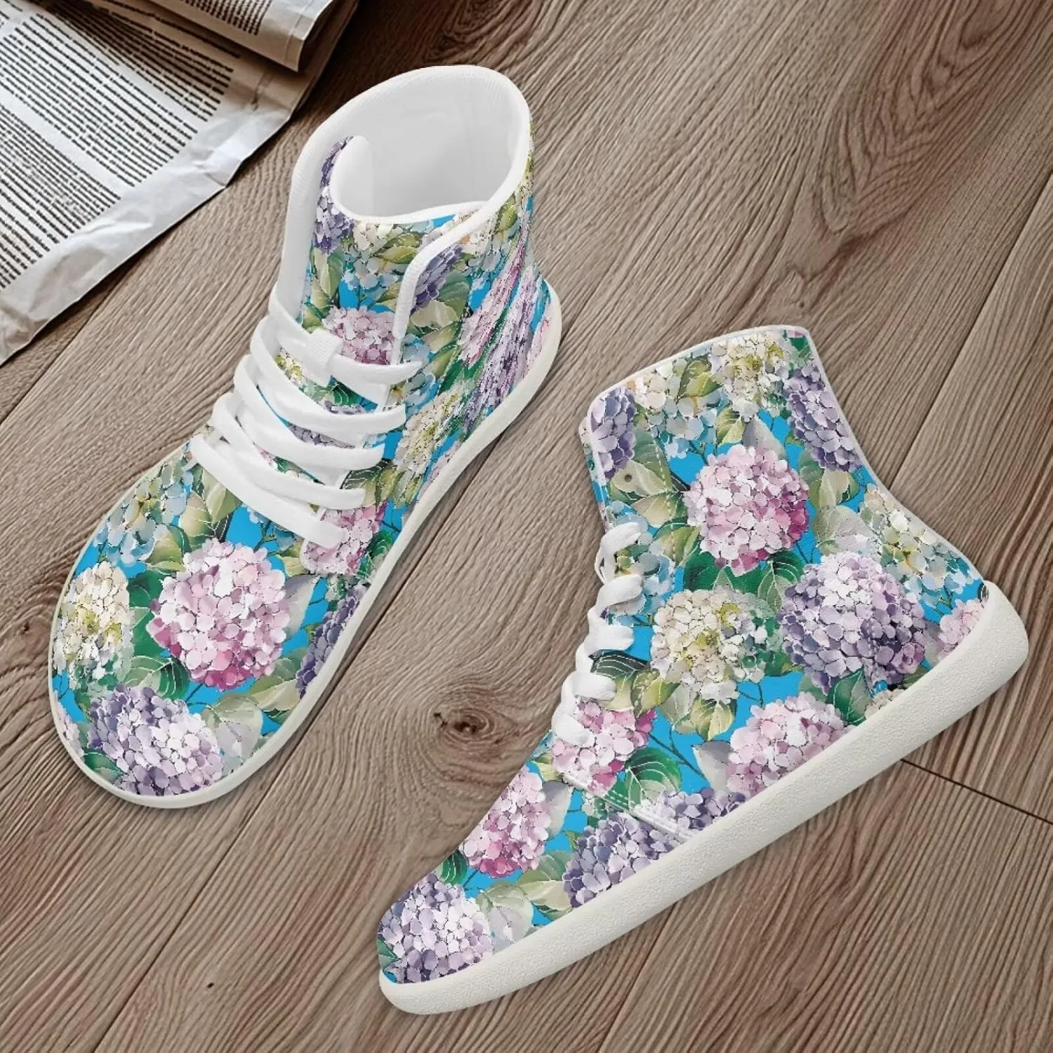 Floral Print Barefoot Sneakers for Women High Top PU Footwear Width Toe Anti-Skid Running Cross Training Shoes
