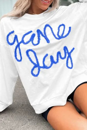 Gameday vibes white tinsel sweatshirt