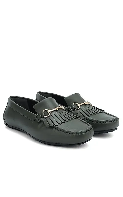 Green Moccasins With Buckle