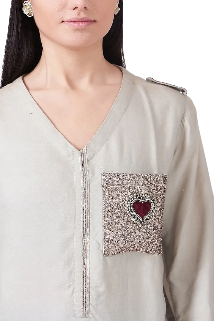 Grey Embroidered Heart Tunic Dress