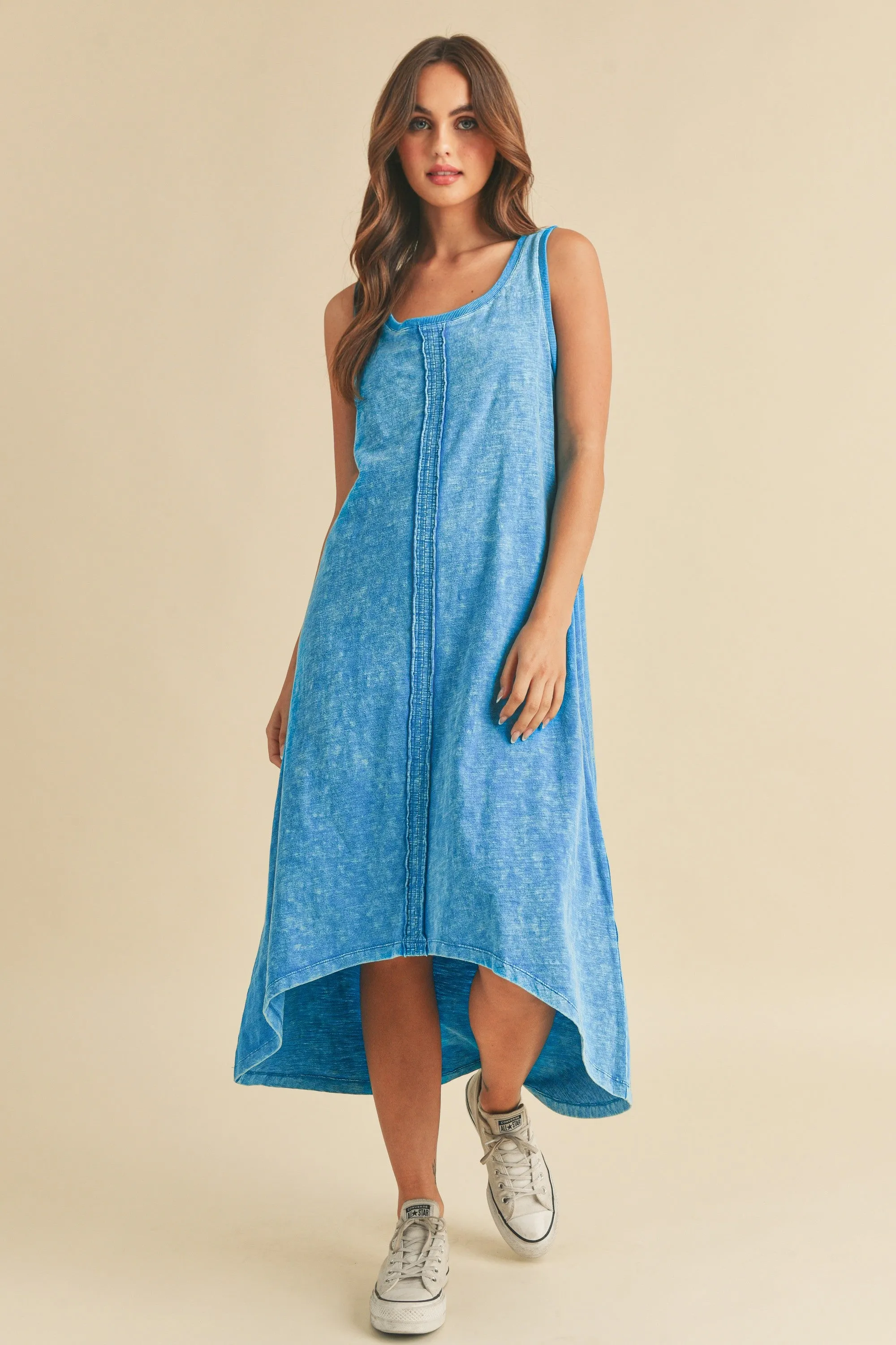 High-Low Hem Scoop Neck Midi Tank Dress