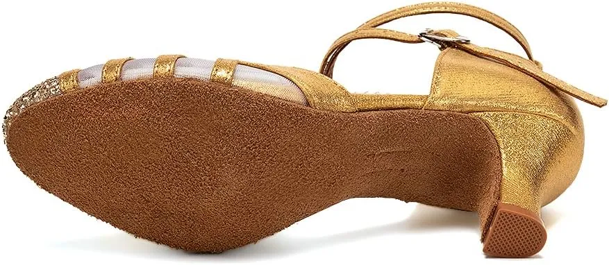 HIPPOSEUS Women's Closed Toe Latin Ballroom Dance Shoes Sequin Salsa Tango Scocial Practice Dancer Shoes,Model 105