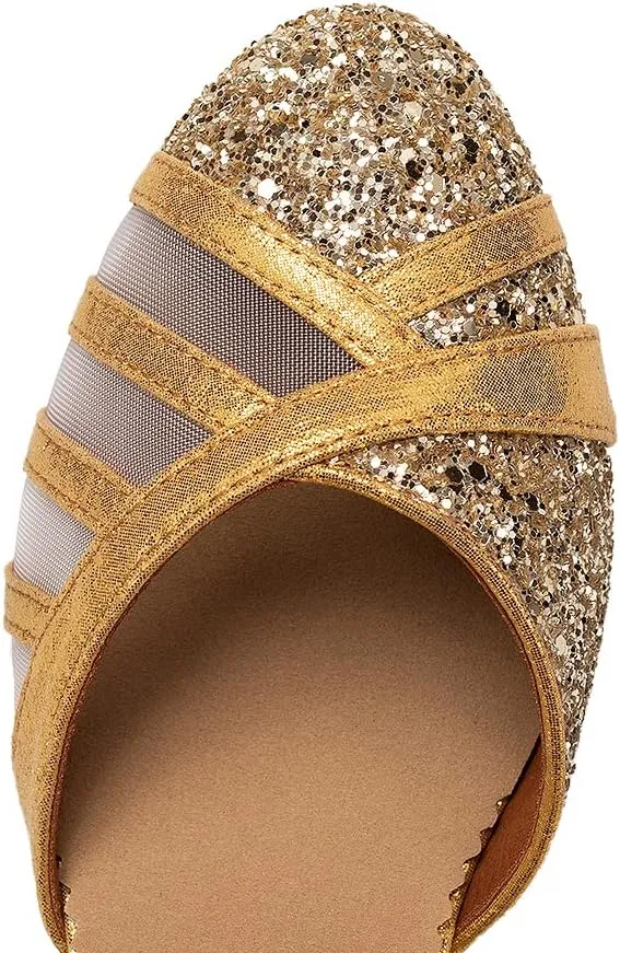 HIPPOSEUS Women's Closed Toe Latin Ballroom Dance Shoes Sequin Salsa Tango Scocial Practice Dancer Shoes,Model 105