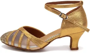 HIPPOSEUS Women's Closed Toe Latin Ballroom Dance Shoes Sequin Salsa Tango Scocial Practice Dancer Shoes,Model 105