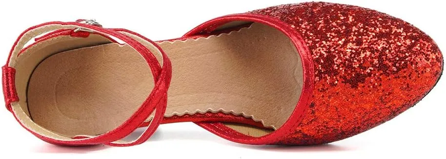 HIPPOSEUS Women's Closed Toe Latin Ballroom Dance Shoes Sequins Salsa Tango Scocial Practice Dancer Shoes,Model DY225