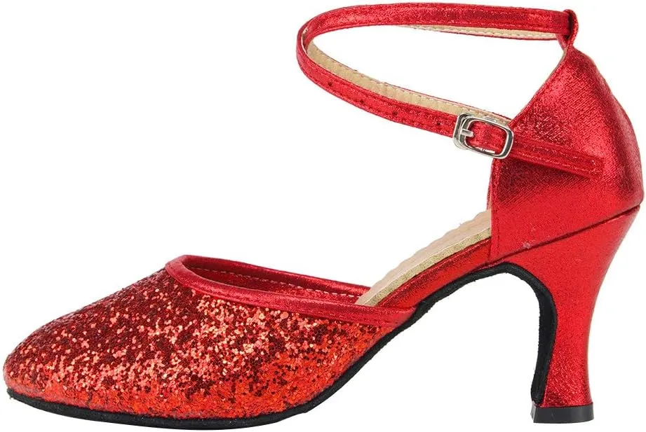 HIPPOSEUS Women's Closed Toe Latin Ballroom Dance Shoes Sequins Salsa Tango Scocial Practice Dancer Shoes,Model DY225