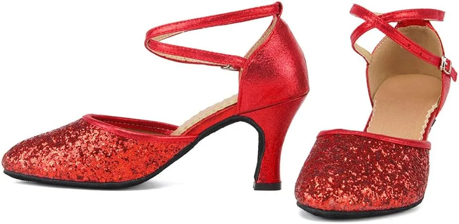 HIPPOSEUS Women's Closed Toe Latin Ballroom Dance Shoes Sequins Salsa Tango Scocial Practice Dancer Shoes,Model DY225