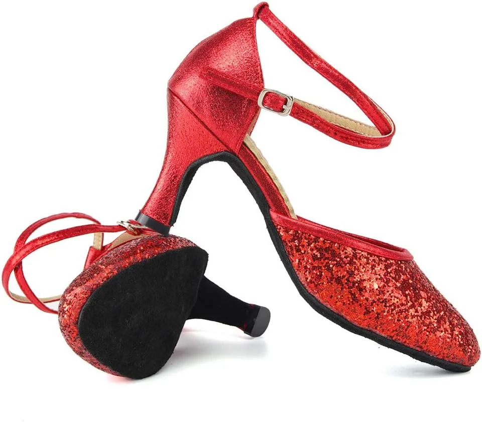 HIPPOSEUS Women's Closed Toe Latin Ballroom Dance Shoes Sequins Salsa Tango Scocial Practice Dancer Shoes,Model DY225