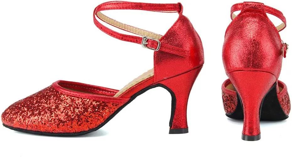 HIPPOSEUS Women's Closed Toe Latin Ballroom Dance Shoes Sequins Salsa Tango Scocial Practice Dancer Shoes,Model DY225