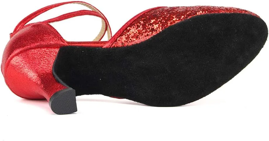 HIPPOSEUS Women's Closed Toe Latin Ballroom Dance Shoes Sequins Salsa Tango Scocial Practice Dancer Shoes,Model DY225