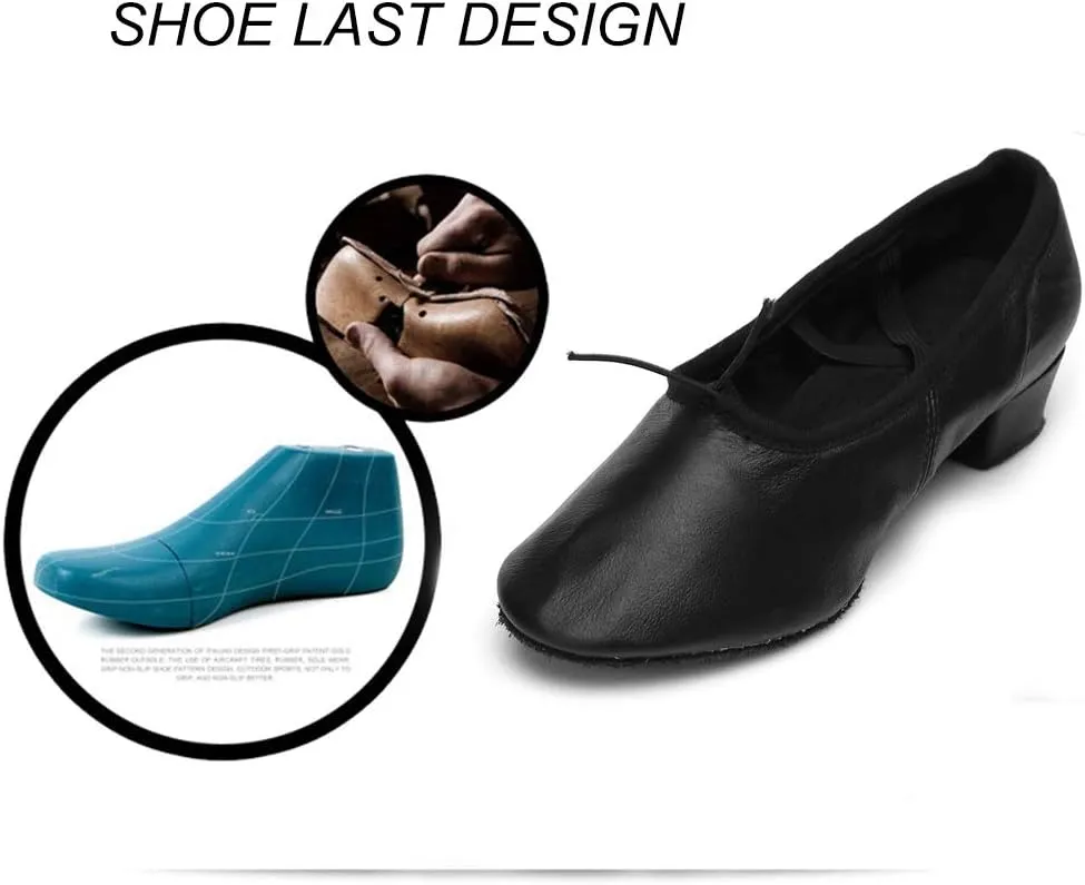 HIPPOSEUS Women's Leather Latin Dance Shoes Low Heel Ballroom Latin Dance Practice Shoes,Model 101