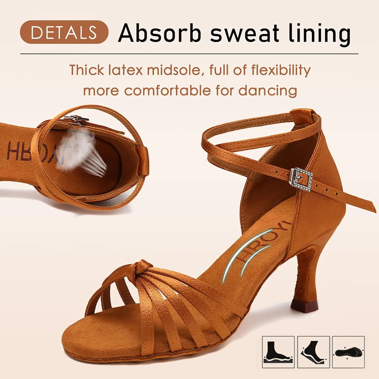 HROYL Women Latin Dance Shoes Professional Ballroom Salsa Practice Performance Dancing Shoes EM-217