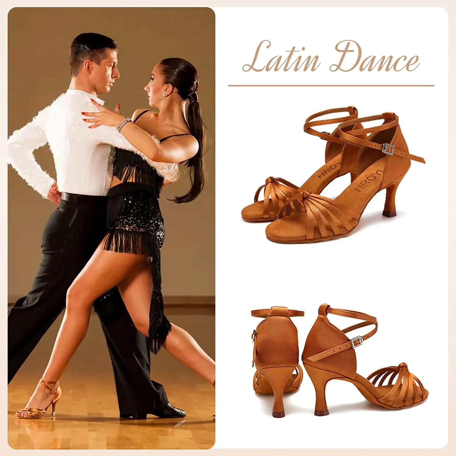 HROYL Women Latin Dance Shoes Professional Ballroom Salsa Practice Performance Dancing Shoes EM-217
