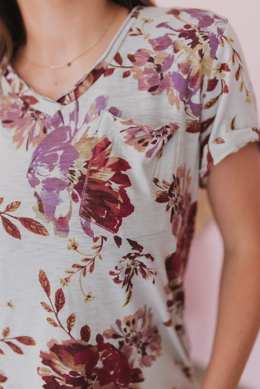In Full Bloom Dusty Blue Floral Pocket Tee