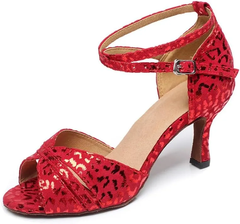JUODVMP Women's Dance Shoes Printed Ballroom Dancing Heels Professional Dancing Practice Shoes