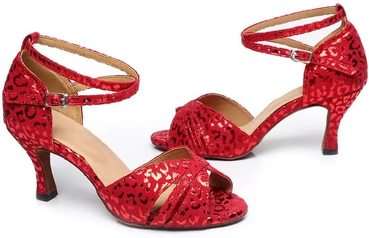 JUODVMP Women's Dance Shoes Printed Ballroom Dancing Heels Professional Dancing Practice Shoes