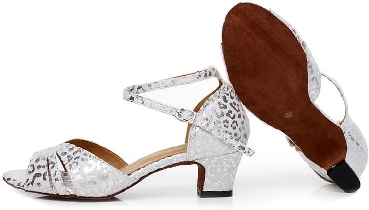 JUODVMP Women's Dance Shoes Printed Ballroom Dancing Heels Professional Dancing Practice Shoes