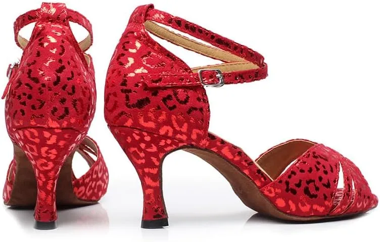 JUODVMP Women's Dance Shoes Printed Ballroom Dancing Heels Professional Dancing Practice Shoes