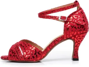 JUODVMP Women's Dance Shoes Printed Ballroom Dancing Heels Professional Dancing Practice Shoes