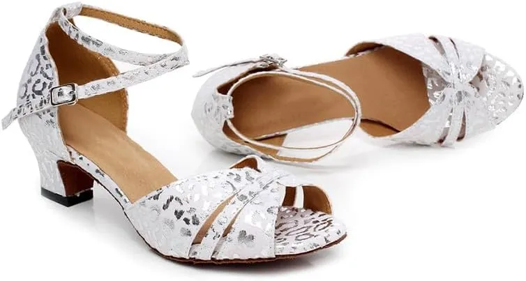 JUODVMP Women's Dance Shoes Printed Ballroom Dancing Heels Professional Dancing Practice Shoes