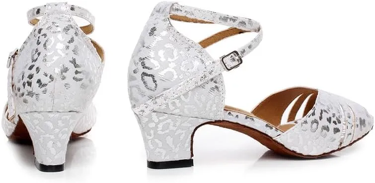 JUODVMP Women's Dance Shoes Printed Ballroom Dancing Heels Professional Dancing Practice Shoes
