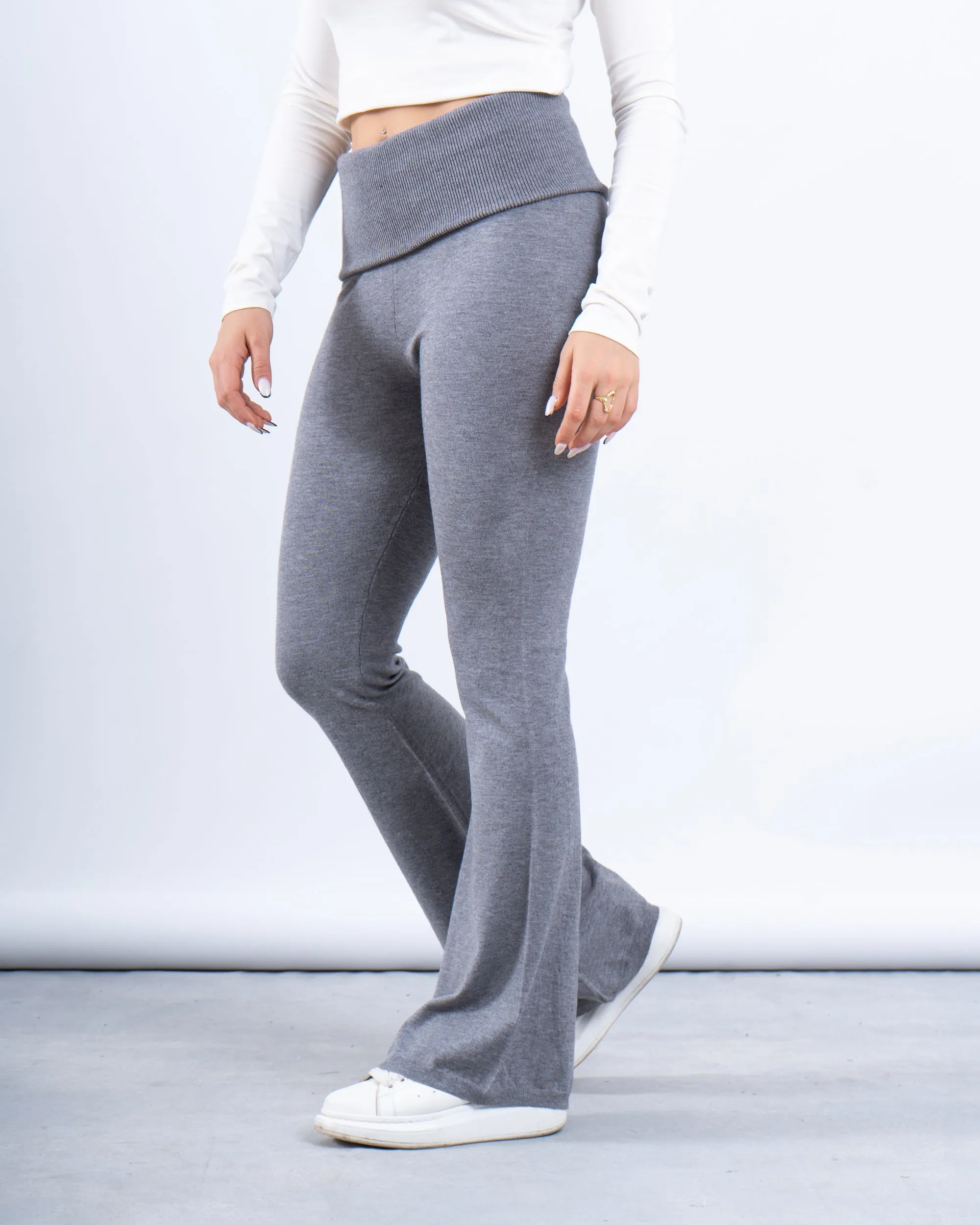 Knit Folded Waist Flare Pants